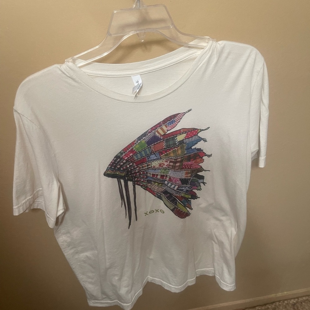 White T-Shirt with Colorful Wing Design
